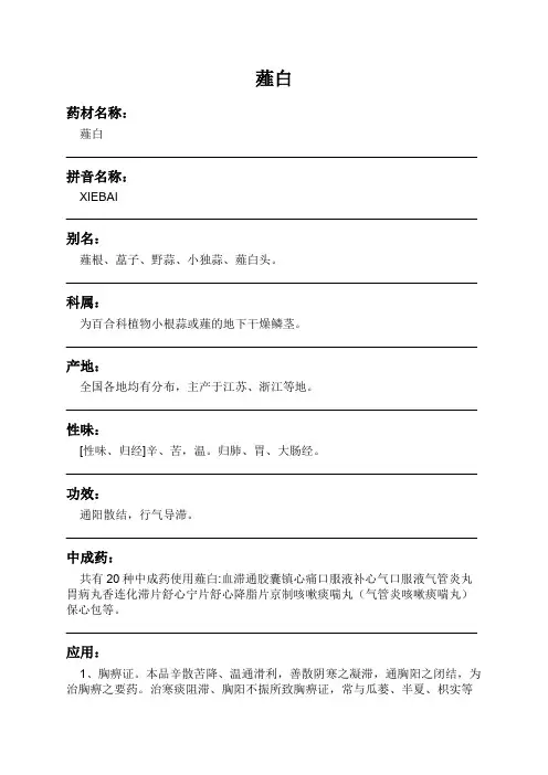 薤白中药材详细说明书