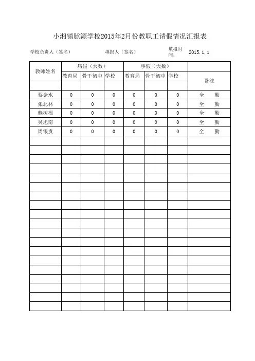 学校教师考勤统计表