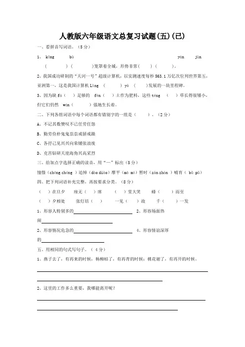 人教版六年级语文总复习试题7