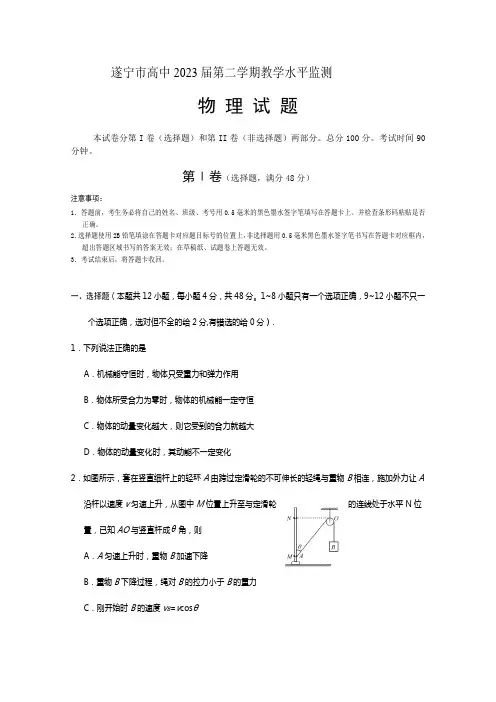 四川省遂宁市2020—2021学年高一下学期期末考试 物理(含答案)