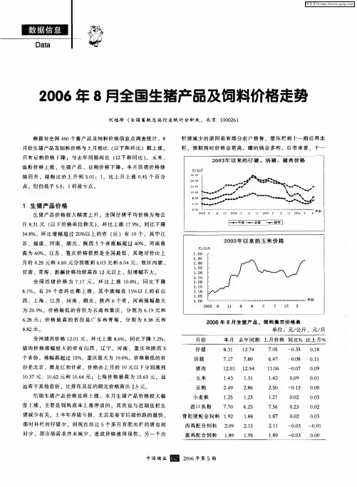 2006年8月全国生猪产品及饲料价格走势