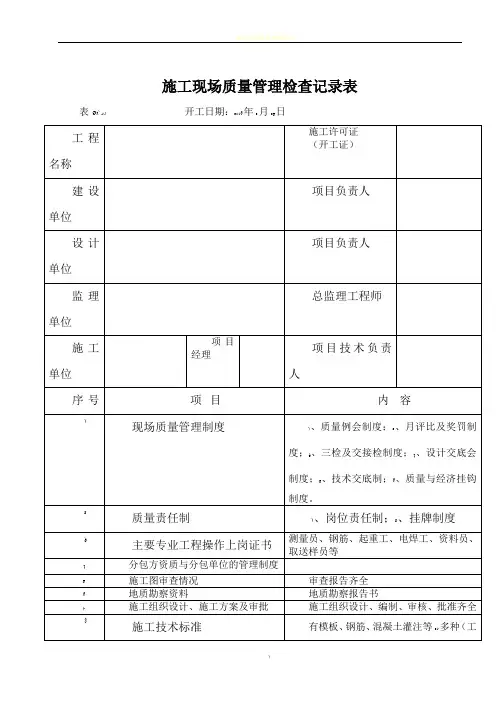 施工现场质量管理检查记录表13148
