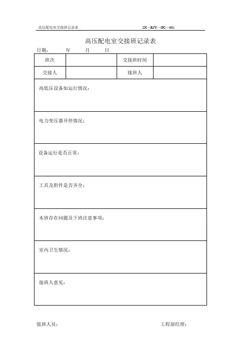 001高压配电室交接班记录