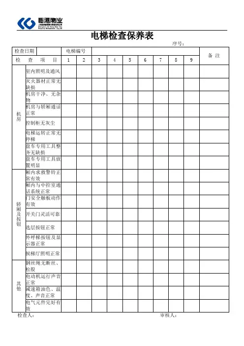 电梯检查保养表