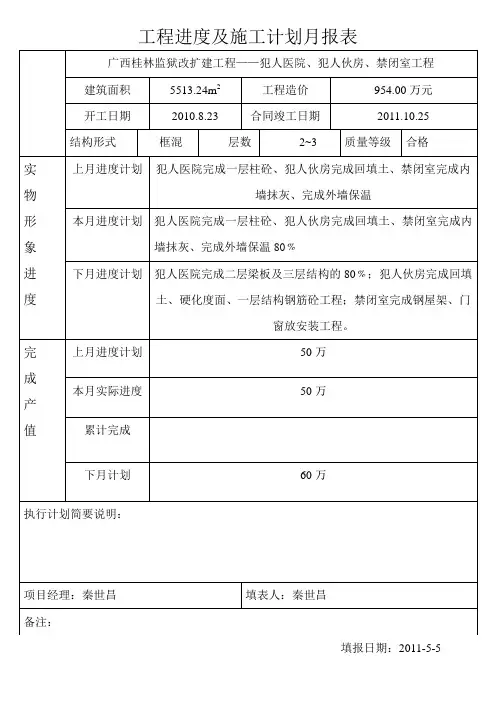 工程进度及施工计划月报表