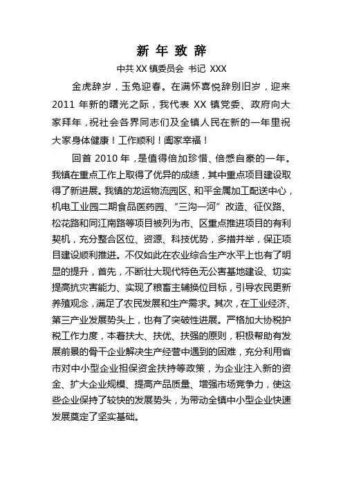 乡镇领导的新年致辞