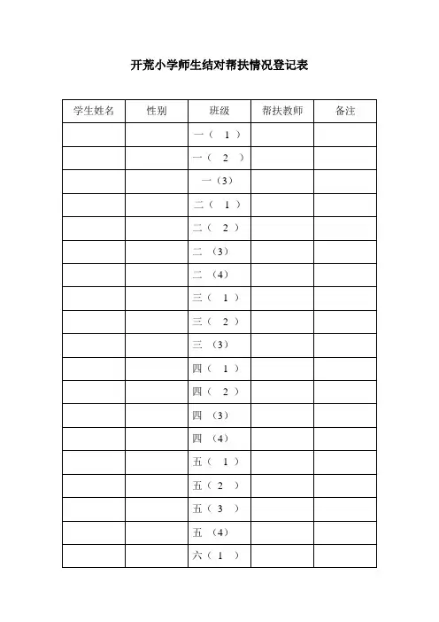 开荒小学师生结对帮扶情况登记表