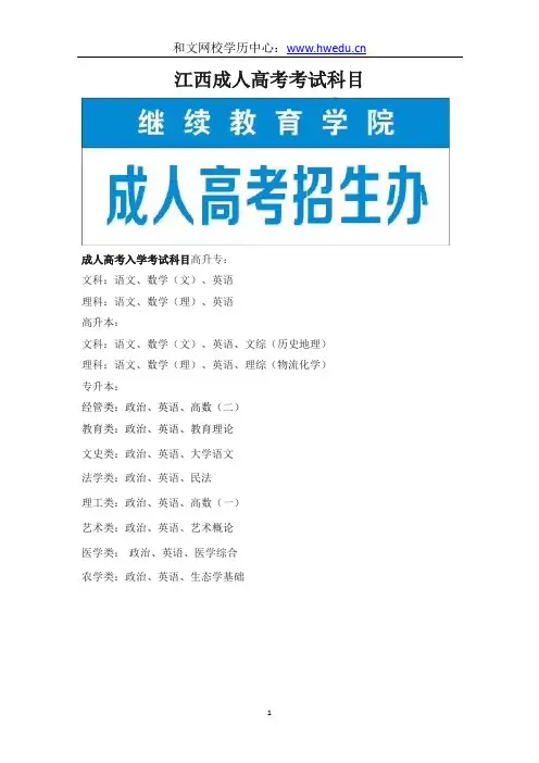 江西成人高考考试科目