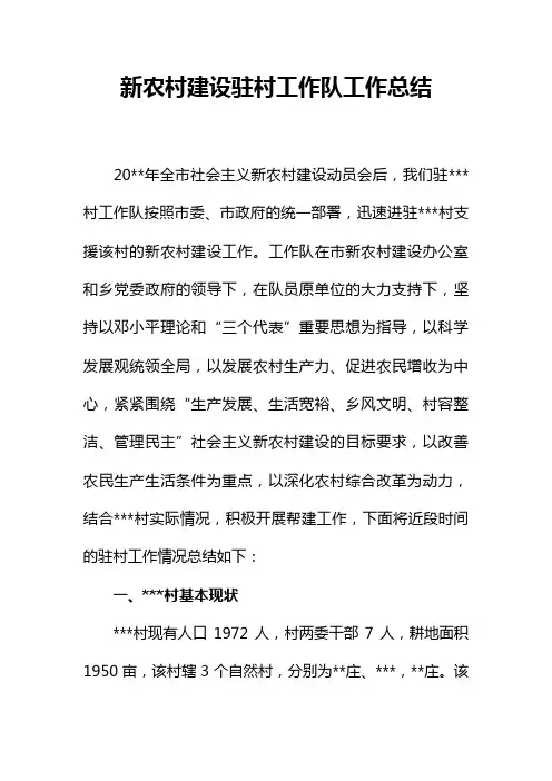 新农村建设驻村工作队工作总结