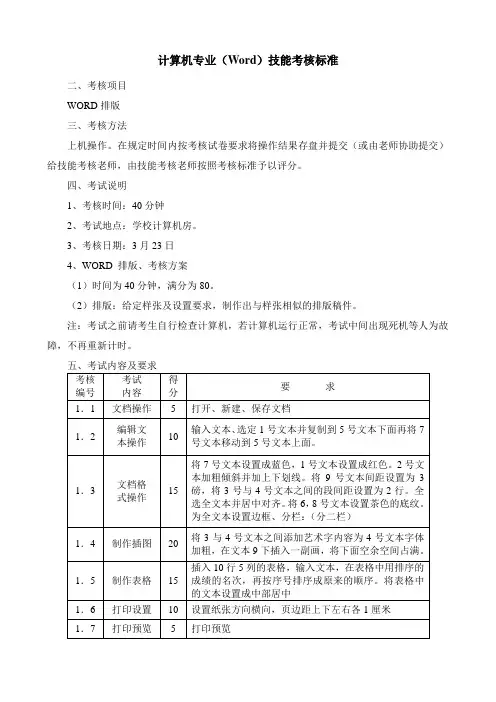 3月word考核方案