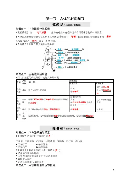 2018济南版生物七年级下册5.1《人体的激素调节》word练习题