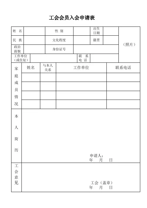 工会会员入会申请表