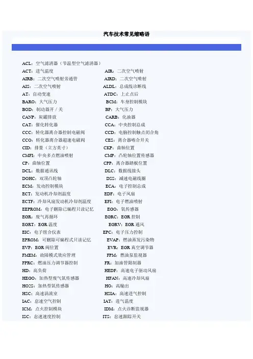汽车技术常见缩略语