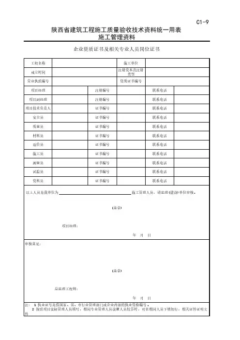 最新企业资质证书及相关专业人员岗位证书