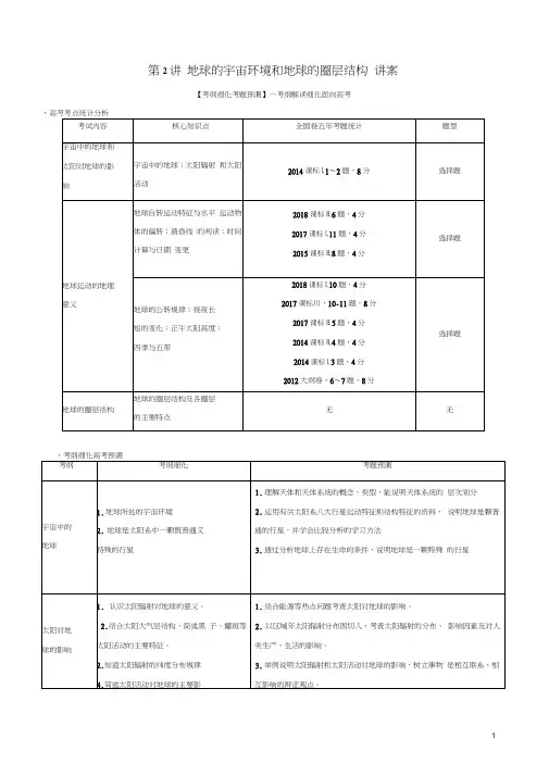 2019年高考地理一轮复习第1.2讲地球的宇宙环境和地球的圈层结构(讲)