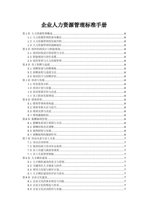 企业人力资源管理标准手册