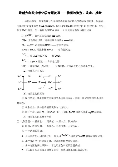 2020年九年级中考化学专题复习——物质的鉴别、鉴定、推断