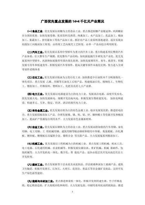 广西优先重点发展的14+4千亿元产业简况