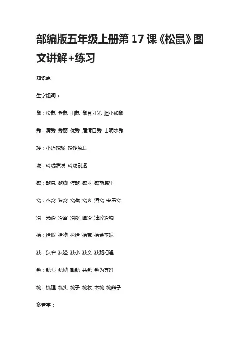 部编版五年级上册第17课《松鼠》图文讲解+练习