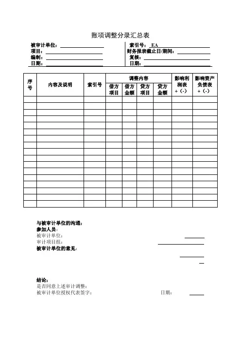 账项调整分录汇总表