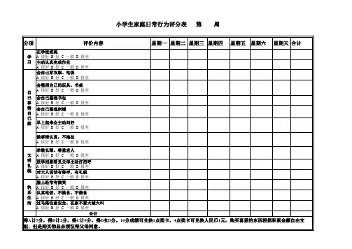 小学生家庭日常行为评分表