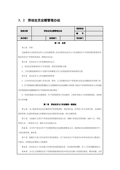 企业内部控制-劳动定员定额管理办法