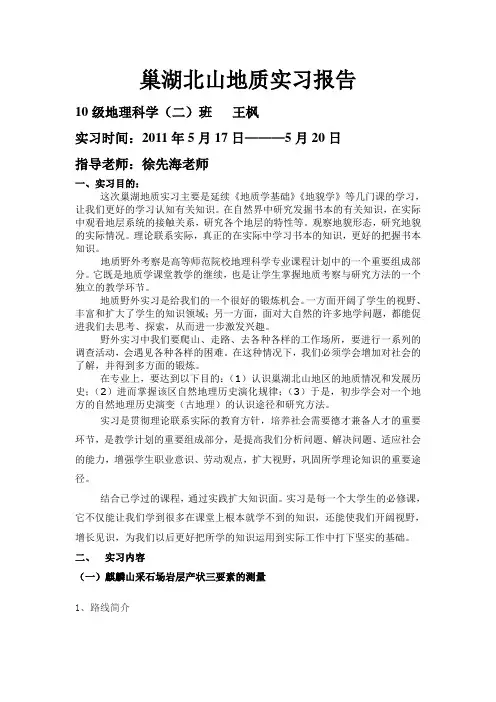 巢湖北山地质实习报告