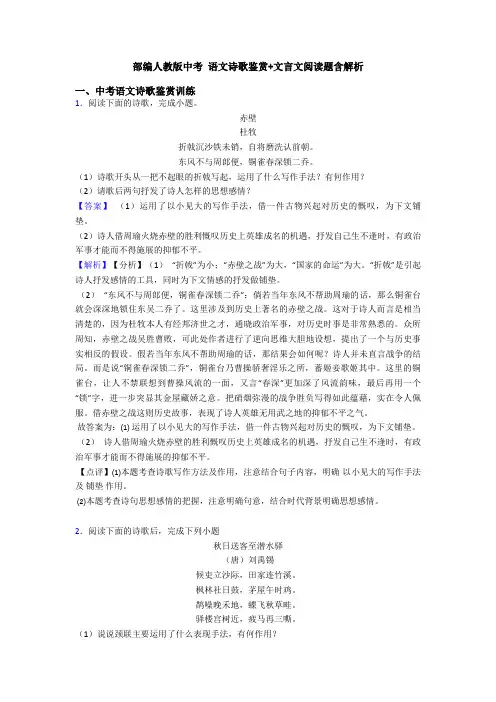 部编人教版中考 语文诗歌鉴赏+文言文阅读题含解析