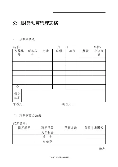 最新公司财务预算管理表格