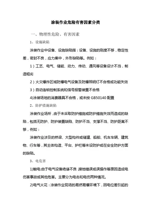 涂装作业危险有害因素分类