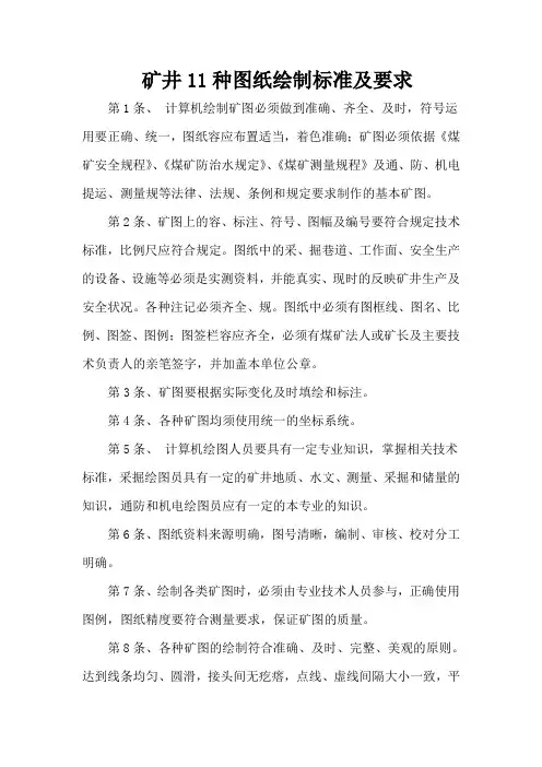 矿井11种图纸绘制标准及要求内容