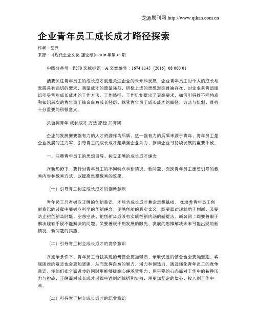 企业青年员工成长成才路径探索