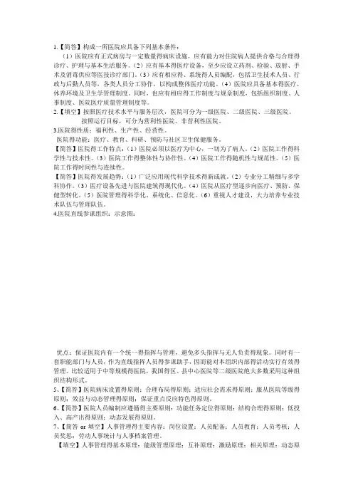 医院管理学考试重点