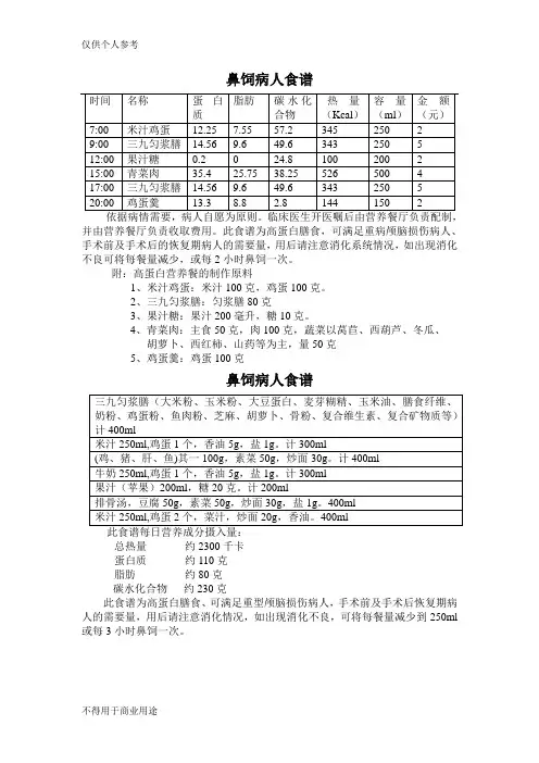 鼻饲病人食谱