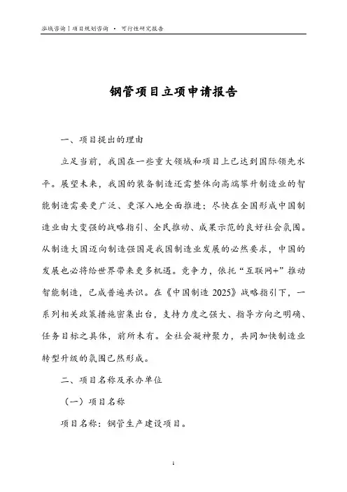 钢管项目立项申请报告