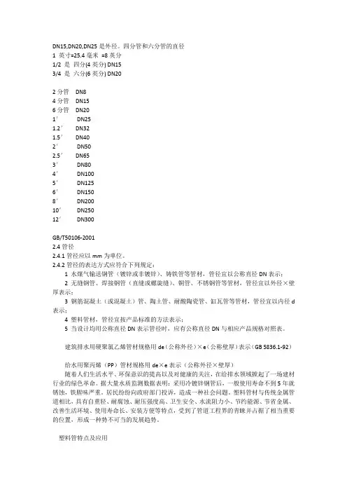 管径大小对应表