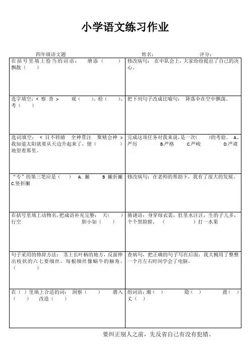 小学四年级语文提优训练IV (12)