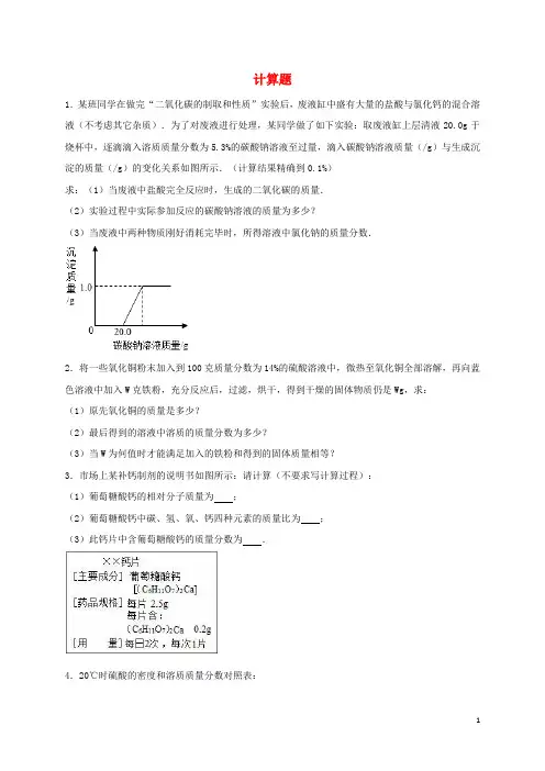 2017年中考化学专题训练计算题含解析