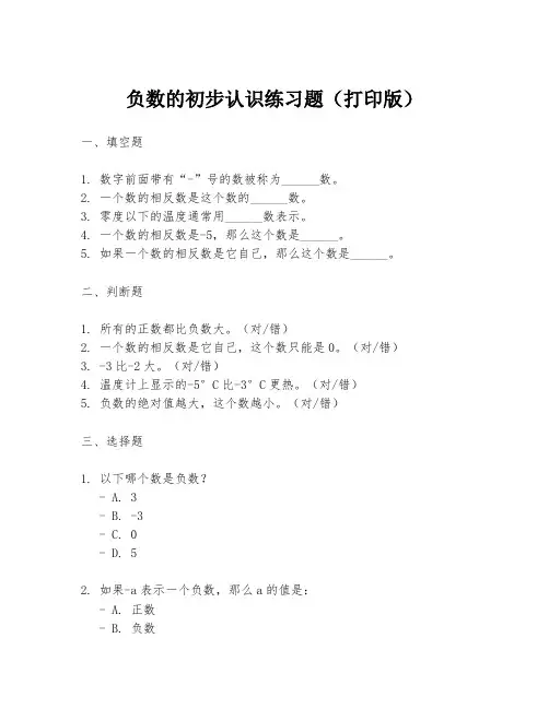 负数的初步认识练习题(打印版)
