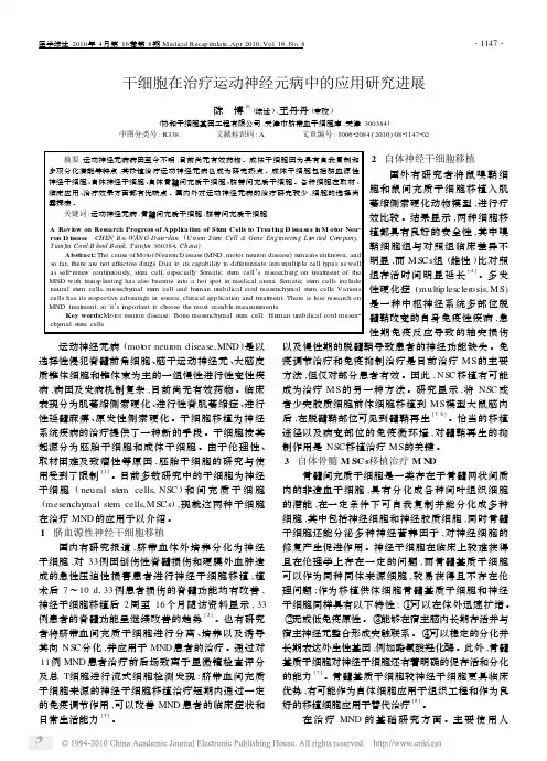干细胞在治疗运动神经元病中的应用研究进展