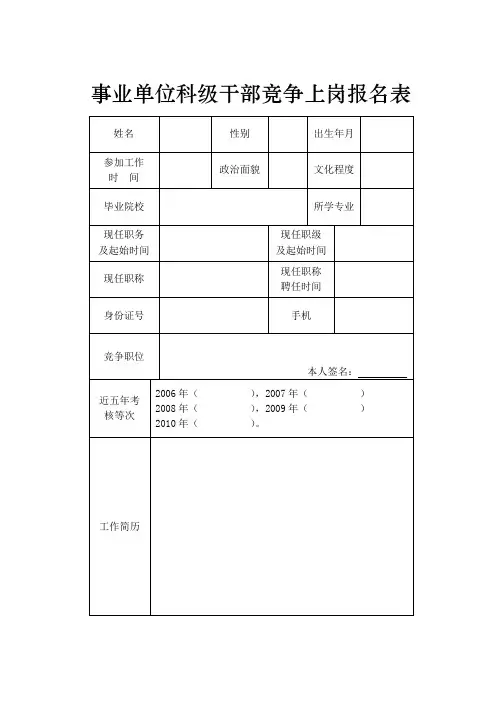 青岛市事业单位科级干部竞争上岗报名表