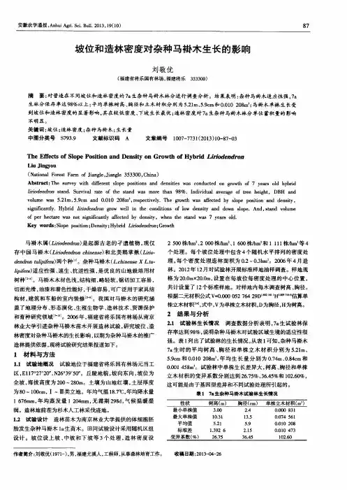 坡位和造林密度对杂种马褂木生长的影响