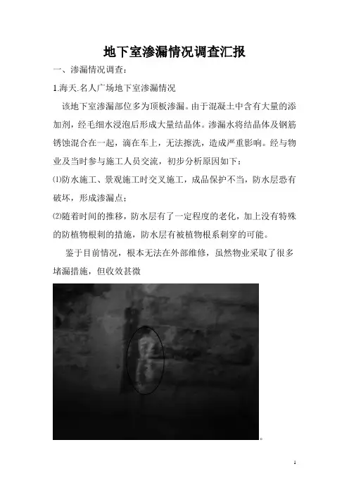 地下室渗漏情况调查汇报
