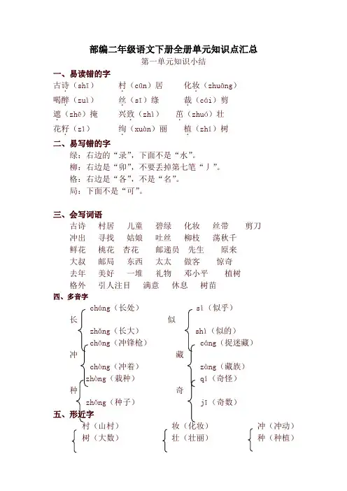 部编版二年级语文下册全册单元知识点汇总 (3)【2020春】