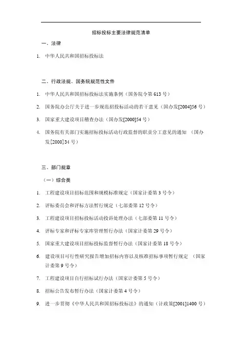 招标投标主要法律规范清单