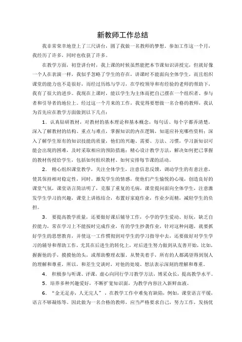 小学新教师工作总结 2