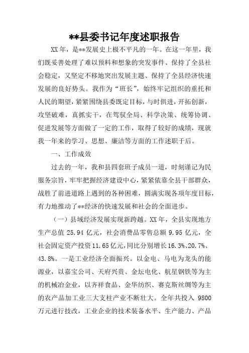 --县委书记年度述职报告