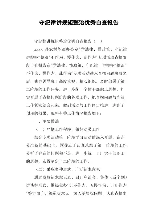 守纪律讲规矩整治优秀自查报告