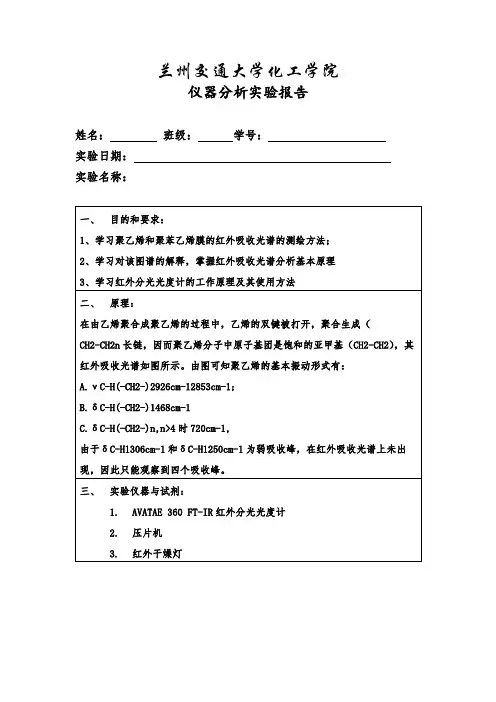 聚乙烯和聚苯乙烯膜的红外吸收光谱