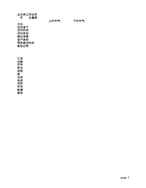 工作很实用的表格--业务员工作日报(doc)